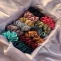 Pack of 5 High quality adjustable silk scrunchies for thick long hair Silk Scrunchies Stretchable ponytails for Girls and Women Silk hair pony multicolor. 