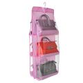 6 Pocket Hanging Purse Organizer Clear Hanging Shelf Bag - Light Pink. 