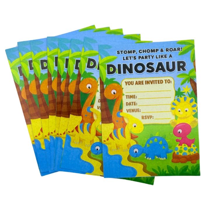 Dinosaur Invitation Cards - 4 Inch By 3 Inch - Invitation Cards - Dinosaur Theme - Multicolor - Unisex - Pack Of 8