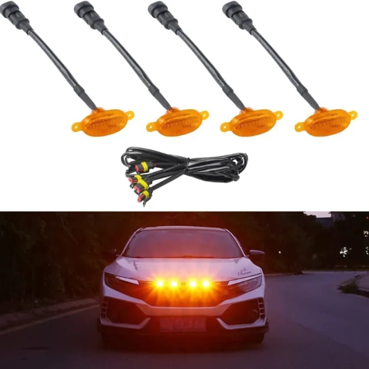 4Pc%2012V%20Car%20LED%20Front%20Grille%20Light%20DRL%20Day%20Line%20Lamp%20of%20Middle%20Net%20Strobe%20Amber%20Car%20Exterior%20Decorative%20Light%20-%20Image%203