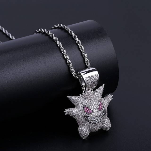 Fashion Hip Hop Gengar Pendant Necklace Men With Tennis Chain Hip Hop/Punk Gold Silver Color Charms Chain Jewelry for Men Gift