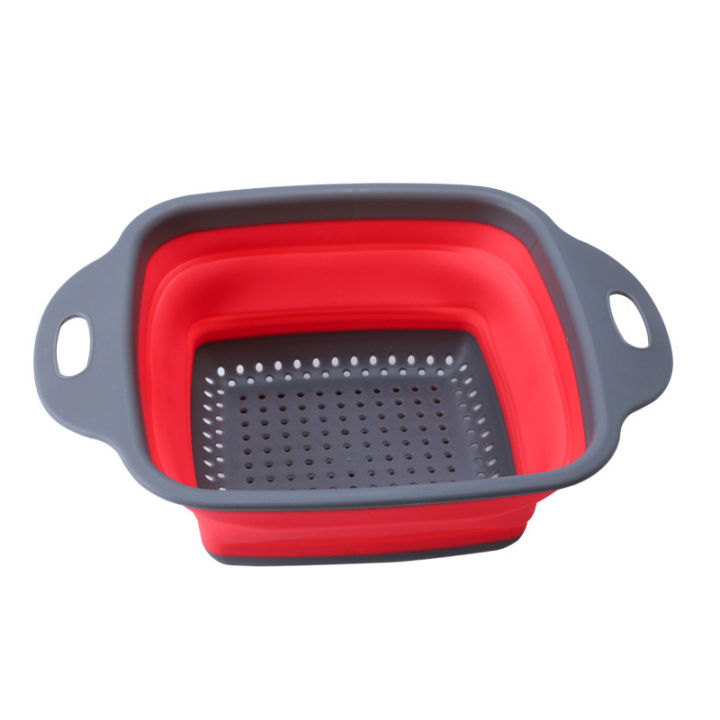 Hot Selling Hollow Square Retractable Folding Vegetable Washing Basket Fruit Basket Plastic Draining Tray 2 Piece Sets in Stock