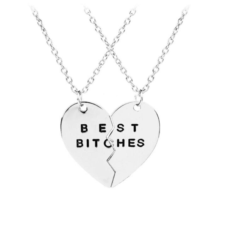 Trendy Pcs/set Best Bitches Pendant Broken Heart Stitching Necklace For Best Friends And Good Girlfriends Sets Of Chains