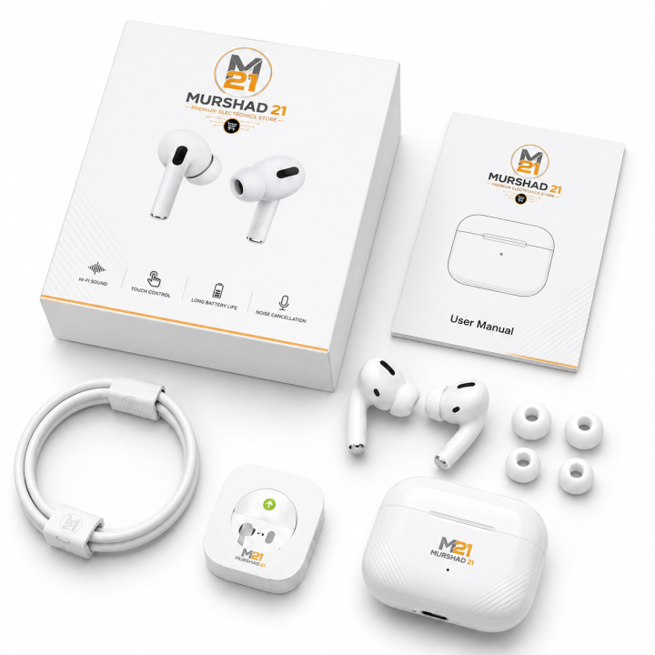 Murshad 21 TWS Pro Wireless Earbuds Earpods Premium Bluetooth Earphones - High Bass Earpod Handsfree for Android & Laptop - White