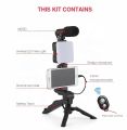 AY-49 Vlog blog tripod kit with bluetooth shutter, tripod, light and microphone. 