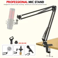 FunBug Professional Metal Scissor Arm Microphone Stand - Adjustable Desk Mount Boom Suspension Arm Stand for Studio, Office, Gaming, Streaming, Podcast - Mic Holder with Clamp for BM800 Condenser Microphone & All Other Mics - Black