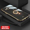 COROGI for Samsung Galaxy Grand Prime Back Cover with Ring Holder + Wrist Strap Luxury 6D Plating Frame Shiny Cases Soft Silicone Square Protective Mobile Phone Case. 