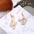 Fashion Women Music Note Treble Clef Rhinestone Dangle Hook Earring Jewelry. 