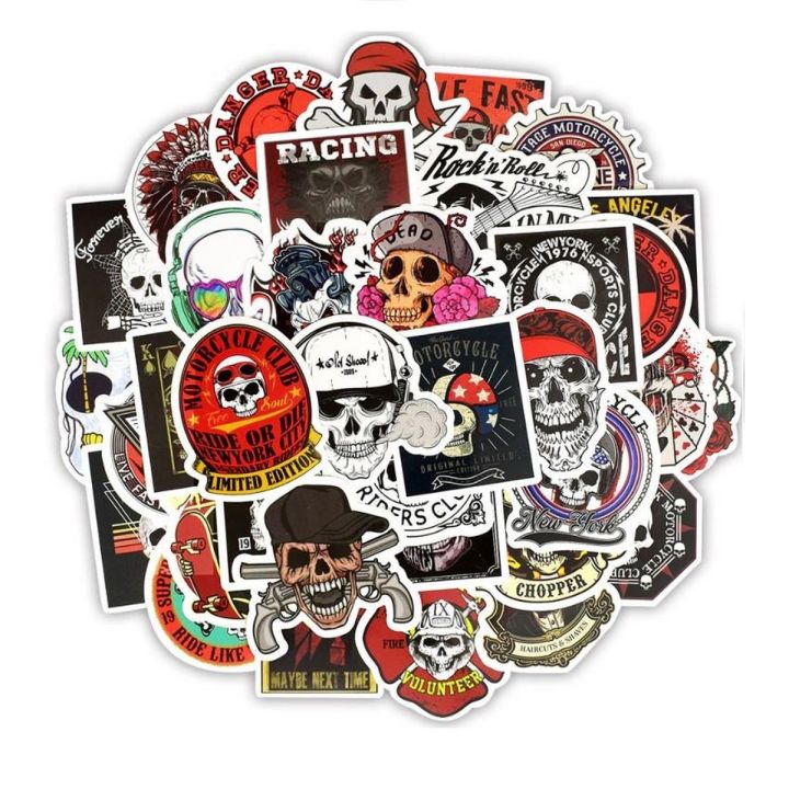 10 Pcs/Pack Skeleton Ghost Skull Punk Rock Horror Waterproof Stickers for Car Bike Laptop Skateboard TV Guitar