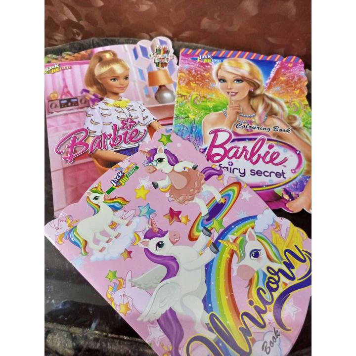 Pack of 3 Colouring Books for girls Barbies collection and Unicorn characters