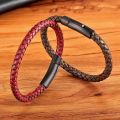 XQNI New Classic Style Men Leather Bracelet Simple Black Stainless Steel Button Neutral Accessories Hand-woven Jewelry Gifts. 