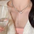 Romantic Peach Heart Sweet Cool Thorn Love Pearl Necklace Women's Advanced Design Sense Special Interest Light Luxury Personalized Clavicle Chain Fashion. 