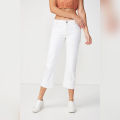 Mid Rise Straight Crop Stretch Jean White. 