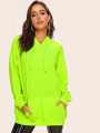Neon Green Bts Fleece Full Sleeves Pull Over Hoodie For Women. 