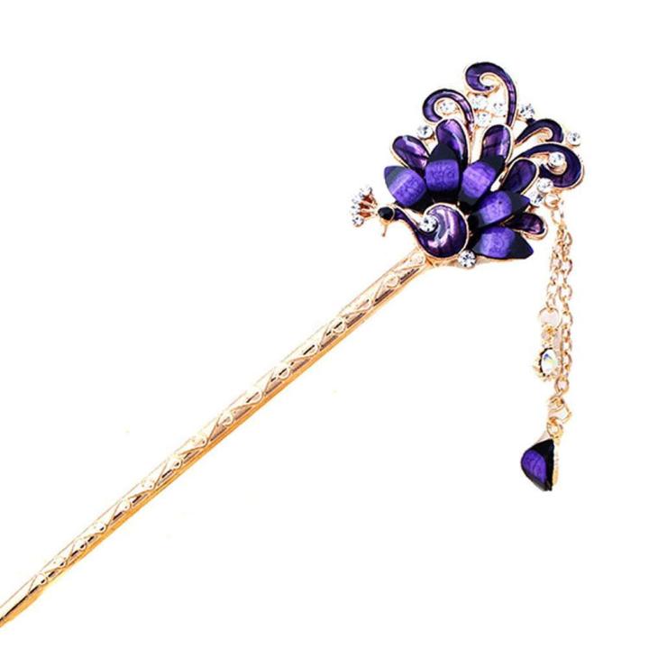 Fashion Long Hair Decor Chinese Traditional Style Women Girls Hair Stick Hairpin Hair Making Accessory With Peacock