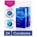 Pack Of 24 - Durex Extra Safe Condoms Thicker And Lubricated Condom. 