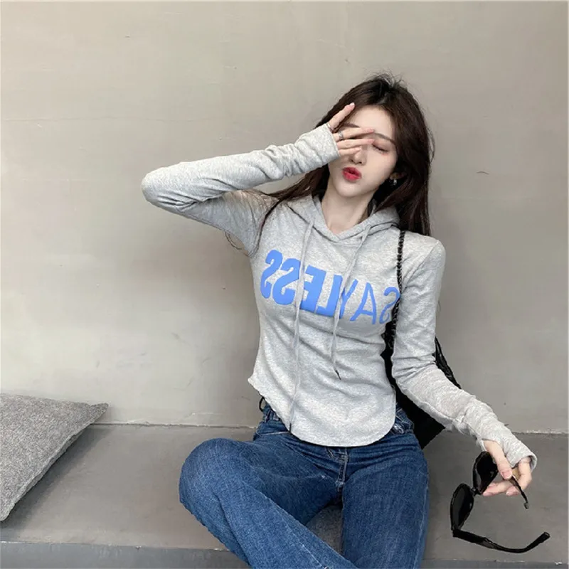 Women Sweatshirt Fit Long sleeve Letter Printed Hooded Sports Short Jacket Daraz.pk