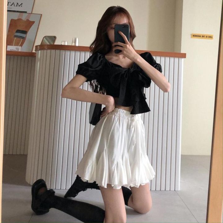 Women s Ruffle Mini Skirt Fashion Elastic High Waist Solid Color A Line Short Skirt Daraz.pk