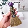 Magic Witch Wicca Altar Broom Witchcraft Accessories Crystal Point Wand Gemstone Feather For Cleansing Healing Decor. 