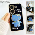 Hontinga for Tecno Camon 20 Camon 20 Pro Back Cover With Makeup Mirror Lovely Folding Bracket Case For Gilrs Luxury 6D Plating Soft Silicone Mobile Cover. 