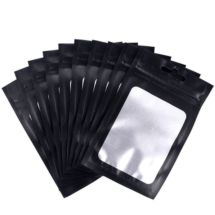 50/100pcs Resealable Smell Proof Bags Flat Self Sealing Foilh Packaging Bag Mylar Pouch Food Candy Storage Bags (Black)
