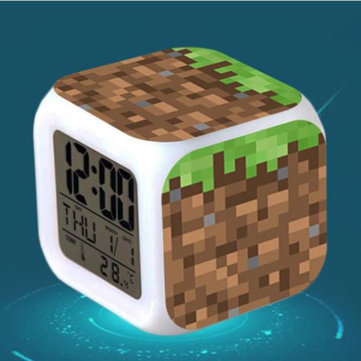 NYT Minecraft Alarm Clock With Led Light Game Action Toy Home Decor