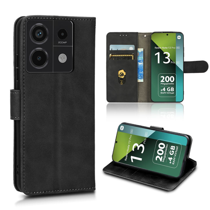 For Xiaomi Redmi Note 13 Pro 5G Global Edition/Poco X6 5G Deluxe Skin Feel Drop Resistant Phone Case for Mi Note 13Pro Poco X6 Full Pack Flip Stand with Card Slot Protective Case