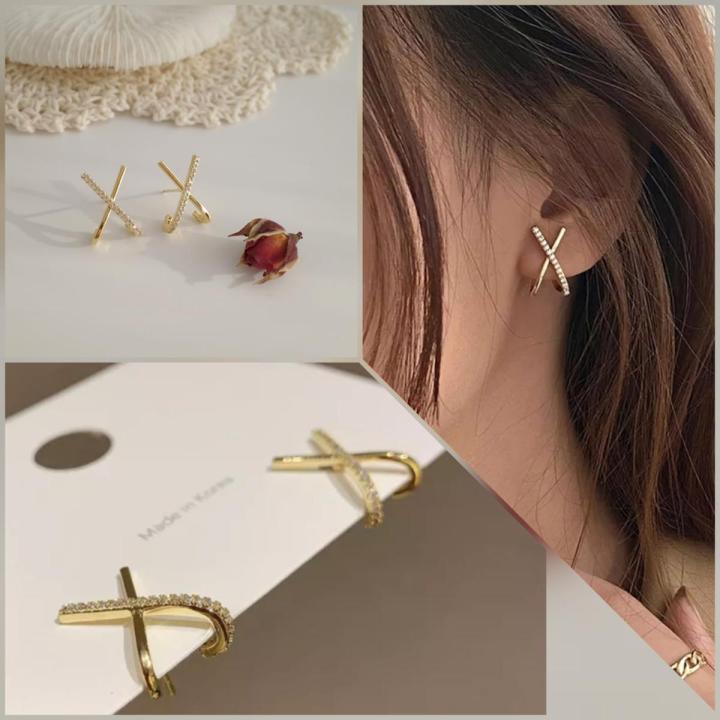 X Shape Cross Zircon Earrings | New Design | Cool Looking | Imported | Gold Plated |