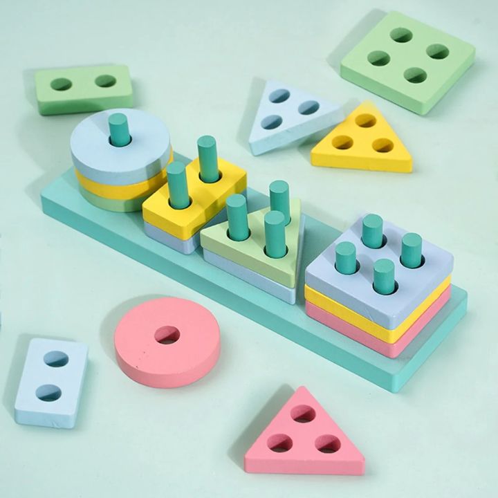 Wooden Geometric Shape Sorter Toy – 4 Column Stacking Puzzle for Kids ...