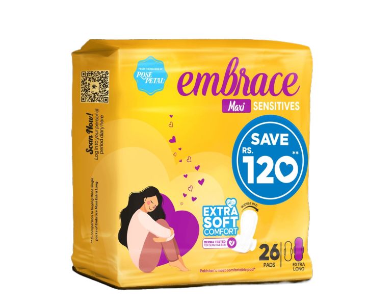 Embrace Sensitives Maxi Thick Sanitary Pads Extra Long Trio Pack 26 Pads