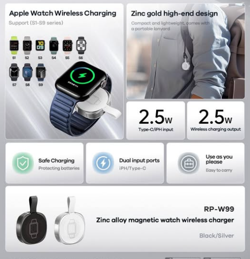 100% Original REMAX RP-W99 Zinc Alloy Magnetic Watch Wireless Charger –  Fast Charging Dock with Strong Magnetic Absorption, Durable Metal Build for  Smartwatches | Daraz.pk