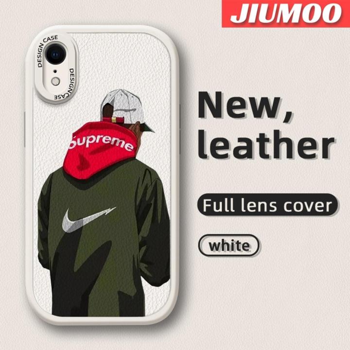 JIUMOO For iPhone Xr Case Fashion Cool Tide Men Thin New Design Leather Soft Back Cover Camera Protection Cases Shockproof Casing