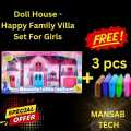 |Doll House| Happy Family Villa Set For Girls |Big Doll House Set for Girls| Pink Color Dollhouse Furniture  Set - 85 x 40 x 60 cm|. 