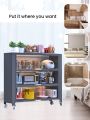 Kitchen Home Storage Organizer Cabinet Shelves with Doors & Wheels. 