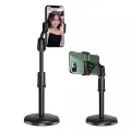 Adjustable Mobile Phone Stand Holder for Desk with Round Base, Retractable Arm, Non-Slip, Foldable, and Ergonomic Design for Comfortable Viewing and Charging, Compatible with Smartphones and Tablets. 
