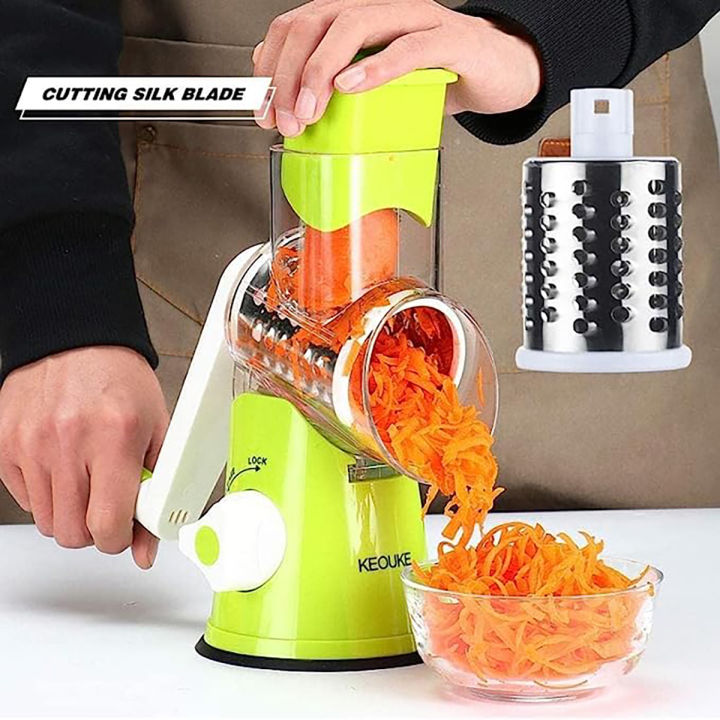 Manual Vegetable Cutter Slicer Round ,Grater,3 in1 Slicer,kadokash, Table top Drum grater Chopper Blades Multifunctional Kitchen Gadgets Cutting Machine.