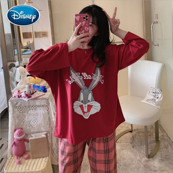 Red Colour Multi Funny Bunny Design Full Sleeves Ladies Night Suit For Womens (HN-03). By Fashion By Hania