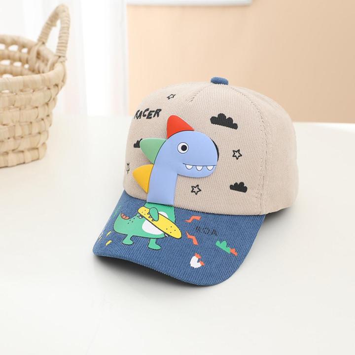 Cute Cartoon Dinosaur Kids Baseball Cap Autumn Winter Corduroy Children Hat Outdoor Warm Toddler Casual Bonnet 2-5Y