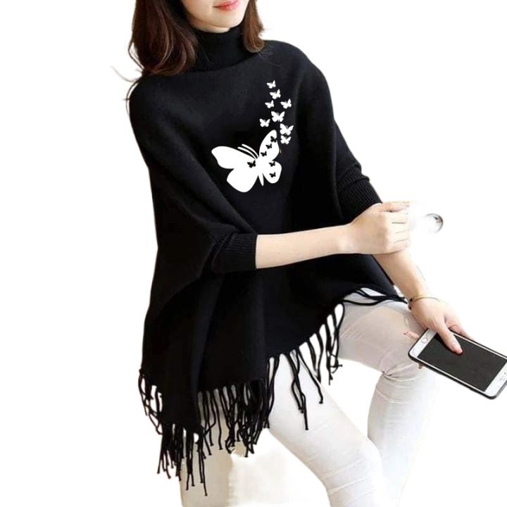 Women's%20Winter!%20Fleece%20Printed%20Poncho%20For%20Women%20Butterflies%20Printed%20Poncho%20For%20Girls%20-%20Image%205