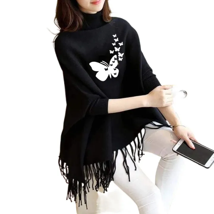 Women's%20Winter!%20Fleece%20Printed%20Poncho%20For%20Women%20Butterflies%20Printed%20Poncho%20For%20Girls%20-%20Image%205