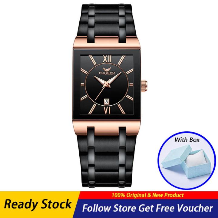 New FNGEEN Business Men's Watches Luxury Brand Waterproof Calendar Men's Square Wrist Watch Stainless Steel Strap Quartz Watches