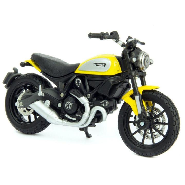 Ducati Scrambler Yellow and Silver Bike with Plastic Display Stand 1/18 Diecast Motorcycle Model by Maisto