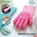 Magic Dish Washing Gloves With Scrubber, Silicone Cleaning Reusable Scrub Gloves For Wash Dish,Kitchen, Bathroom(Blue,1 Pair: Right + Left Hand). 