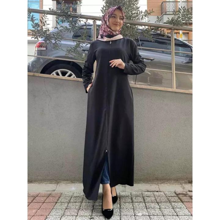 Autumn Morocco Dress Muslim Women Zipper Open Abaya