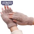 Green forest Winter Gloves Wear Resistant Women Winter Warm Half Finger Gloves Gift. 