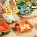 Set of 4 Compartment Serving Trays with Sauce Holders – Stackable Plates for Fries, Dips, Salsa, Chips, and Appetizers – Reusable Food Platters for Restaurants, Catering, Picnics, and Takeout. 
