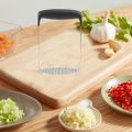 Stainless Steel Potato Masher with Broad and Ergonomic Horizontal Handle – Fine-grid Mashing Plate for Smooth Mashed Potatoes, Vegetables and Fruits. 