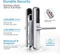 Ruveno Slim Smart Fingerprint Door Lock with Handles, Keyless Entry Door Lock, Bluetooth Fingerprint Keypad Card Keyless Unlock for Aluminum Swing Wooden Door(Grey). 