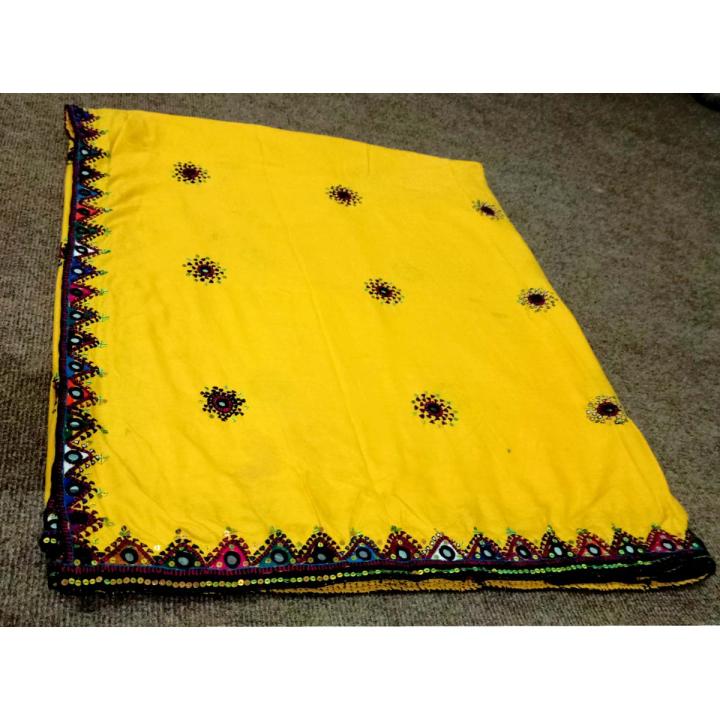 Sindhi/ balochi embroidered large size original karhai handmade yellow chadar for ladies