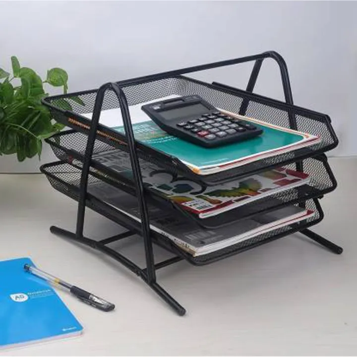 3-Tier Metal document Tray A4 Paper Document Holder Iron Mesh Desk ...